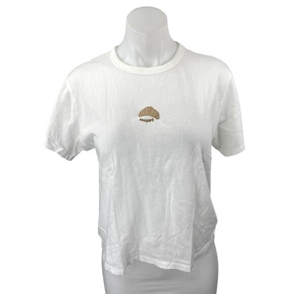Abercrombie & Fitch Women's White Croissant Embroidered T Shirt Tee Top Size L - Picture 1 of 5